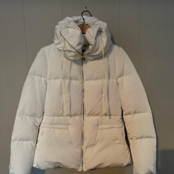 Zara Woman Ivory High Neck Down Winter Puffer Jacket size L - Picture 1 of 6